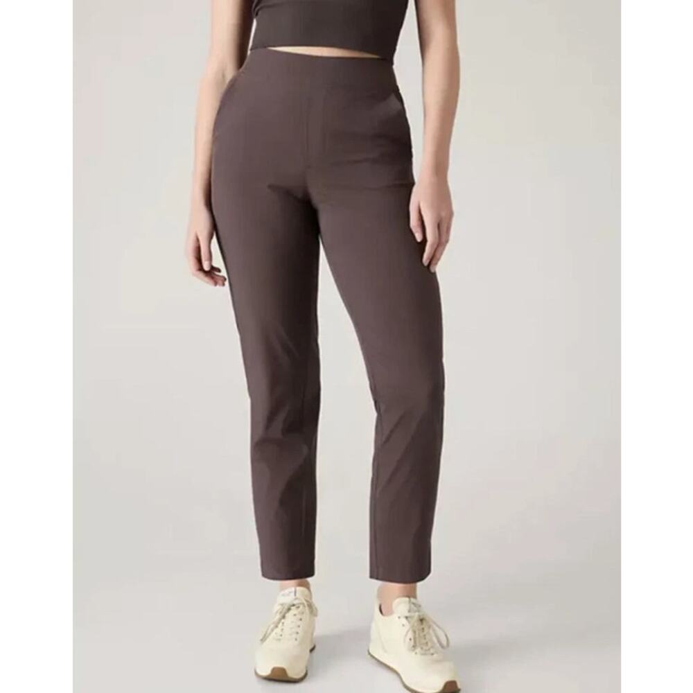 Athleta Brooklyn Rib Side Panel Featherweight Stretch Ankle Pull On Pant Brown 0